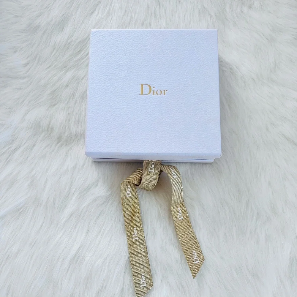 Dior Iconic White Pebbled Texture Gift Box with Gold Dancing Dior Logo Ribbon